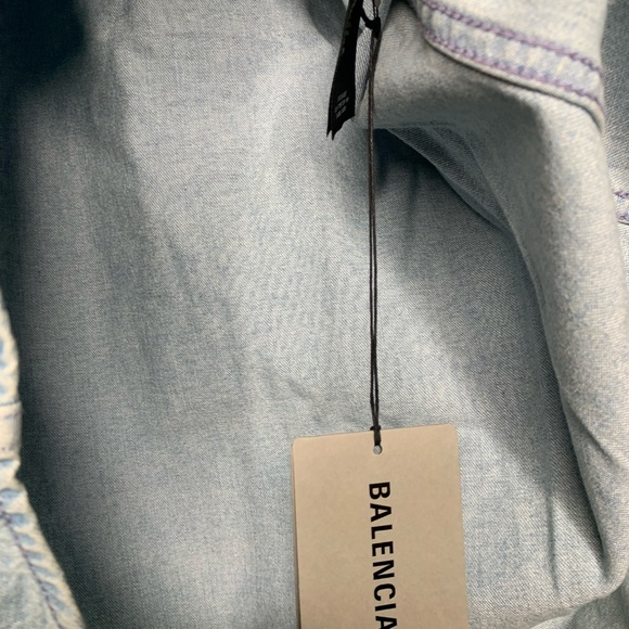 Balenciaga Logo Light Blue Denim Shirt - Picture 6 of 10